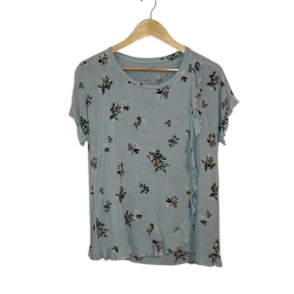 Aglow Maternity Top, crossover front, blue floral, medium - Picture 1 of 6